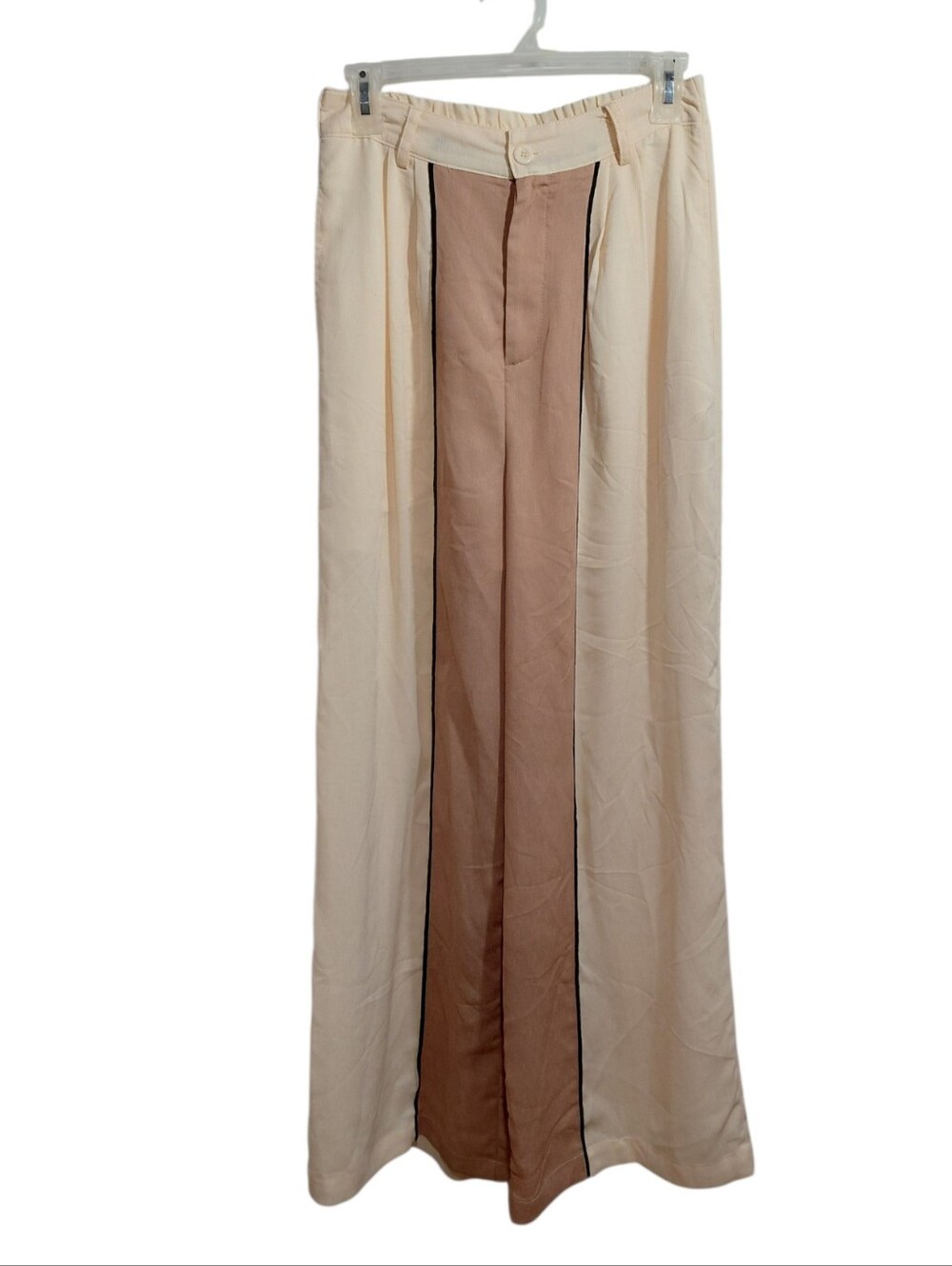 Listicle Cream and Brown Wide-Leg Colorblock Pants
